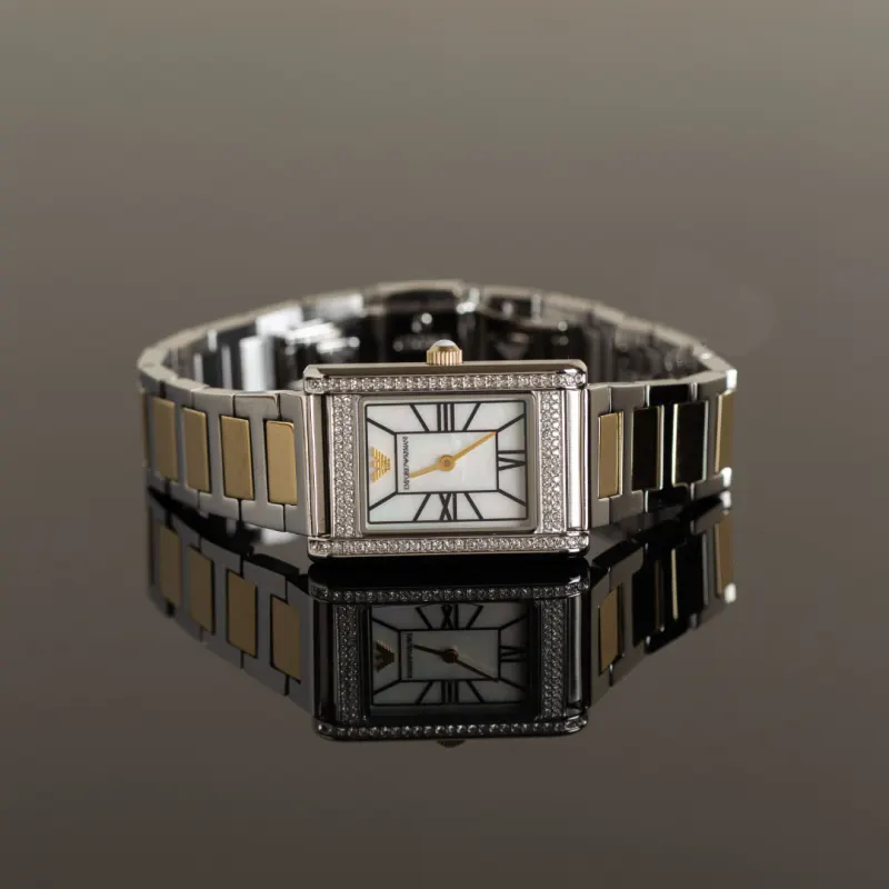 Emporio Armani Genni Silver Dial Two-tonr Ladies Watch- AR11642